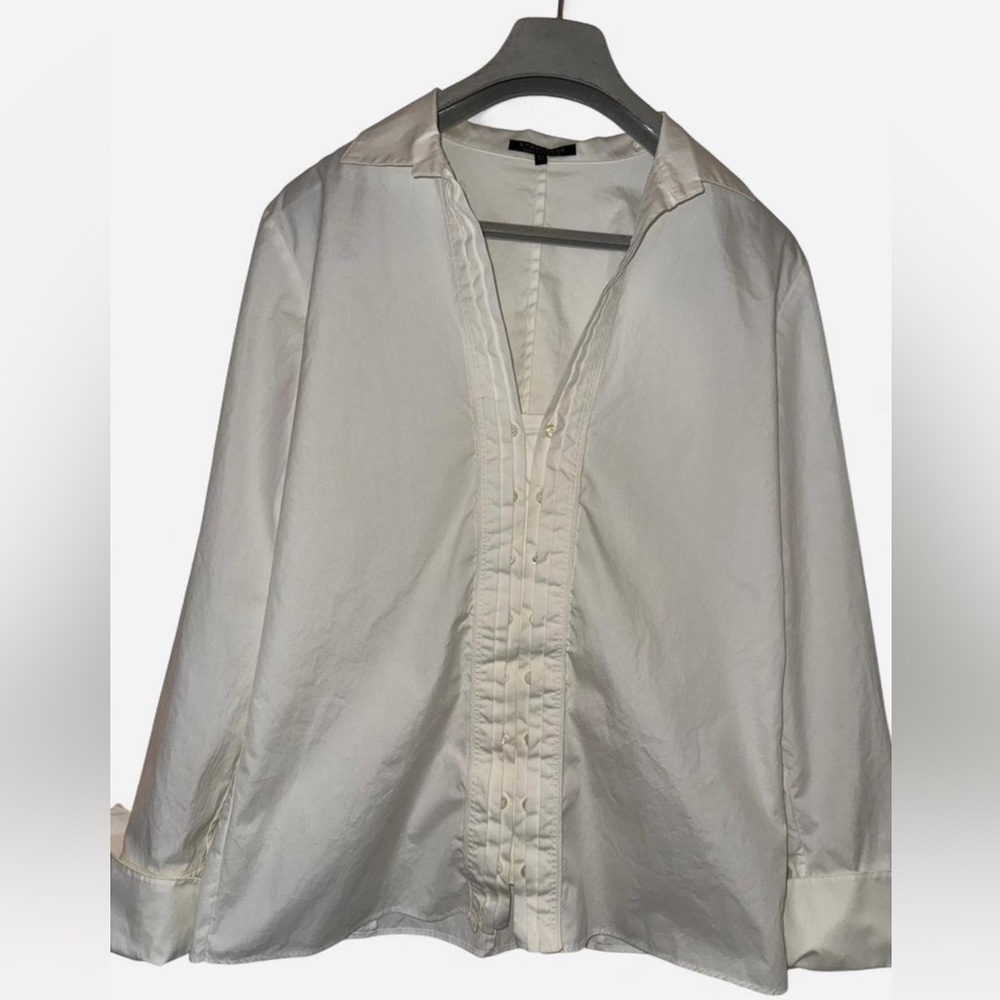 STRENESSE Gabriele Strehle White Button Down Long Sleeve Blouse Ruffle Detail